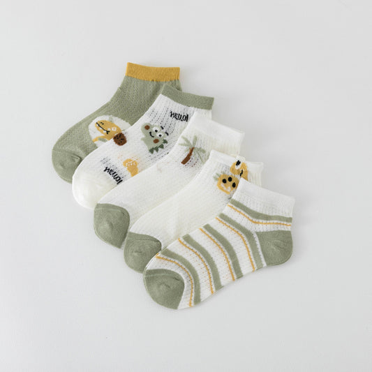 Boys Dinosaur Pattern Ankle Socks, Comfy Mesh Breathable, 0-12 Years