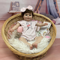 3D Painted Reborn Doll Soft Vinyl Cloth Body Pink Outfits Holiday Gift