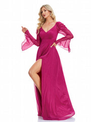 V Neck Mesh Aline Dress High Split Dress For Cocktail Party