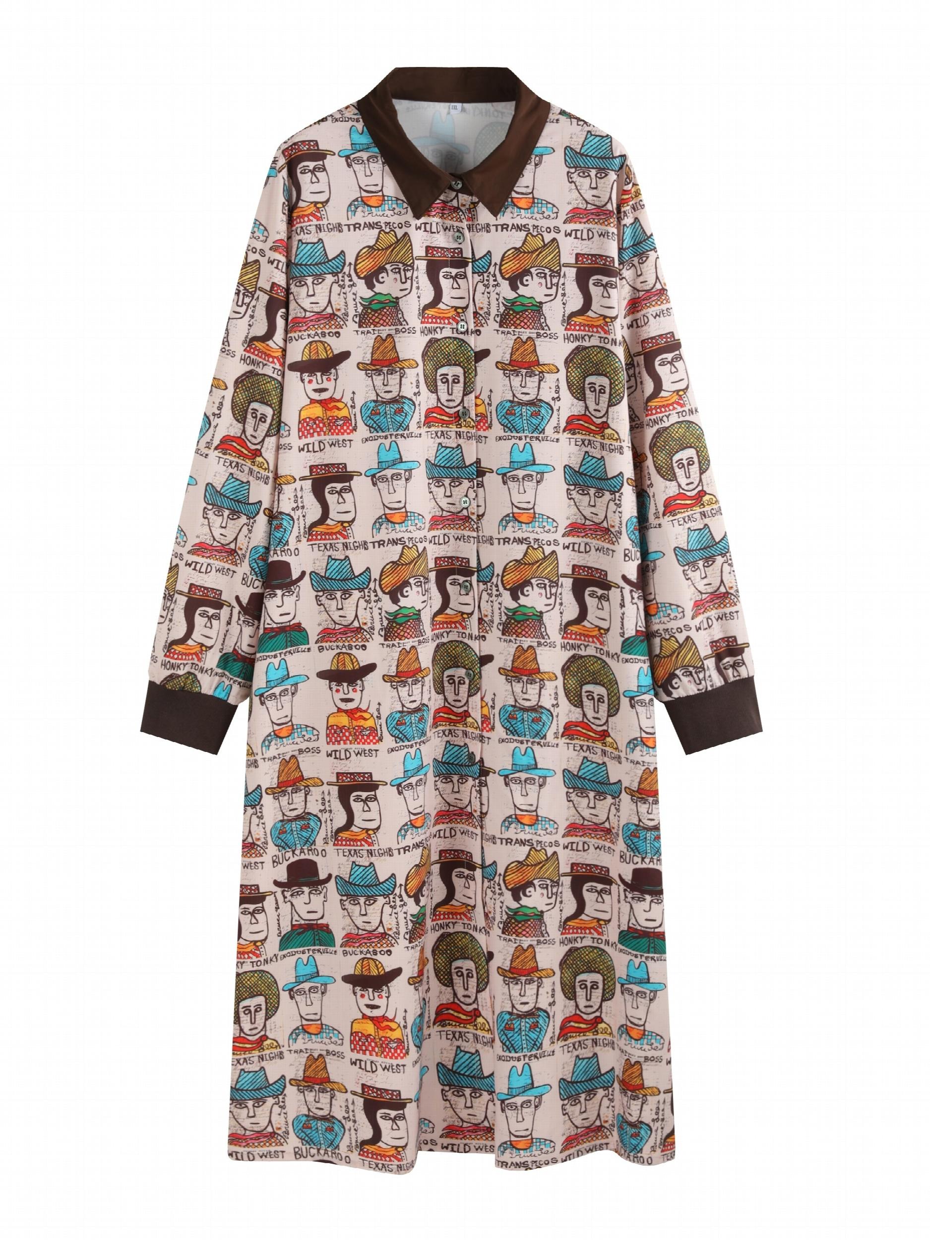  Cartoon Cowboy Print Shirt Dress