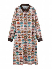  Cartoon Cowboy Print Shirt Dress