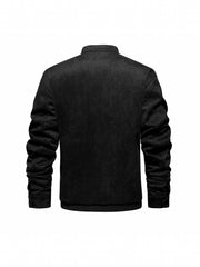 PU Jacket Men's Solid Zip Up Stand Collar Faux Leather Jacket