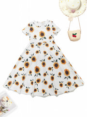 Girls' Pink Floral Princess Dress For Party