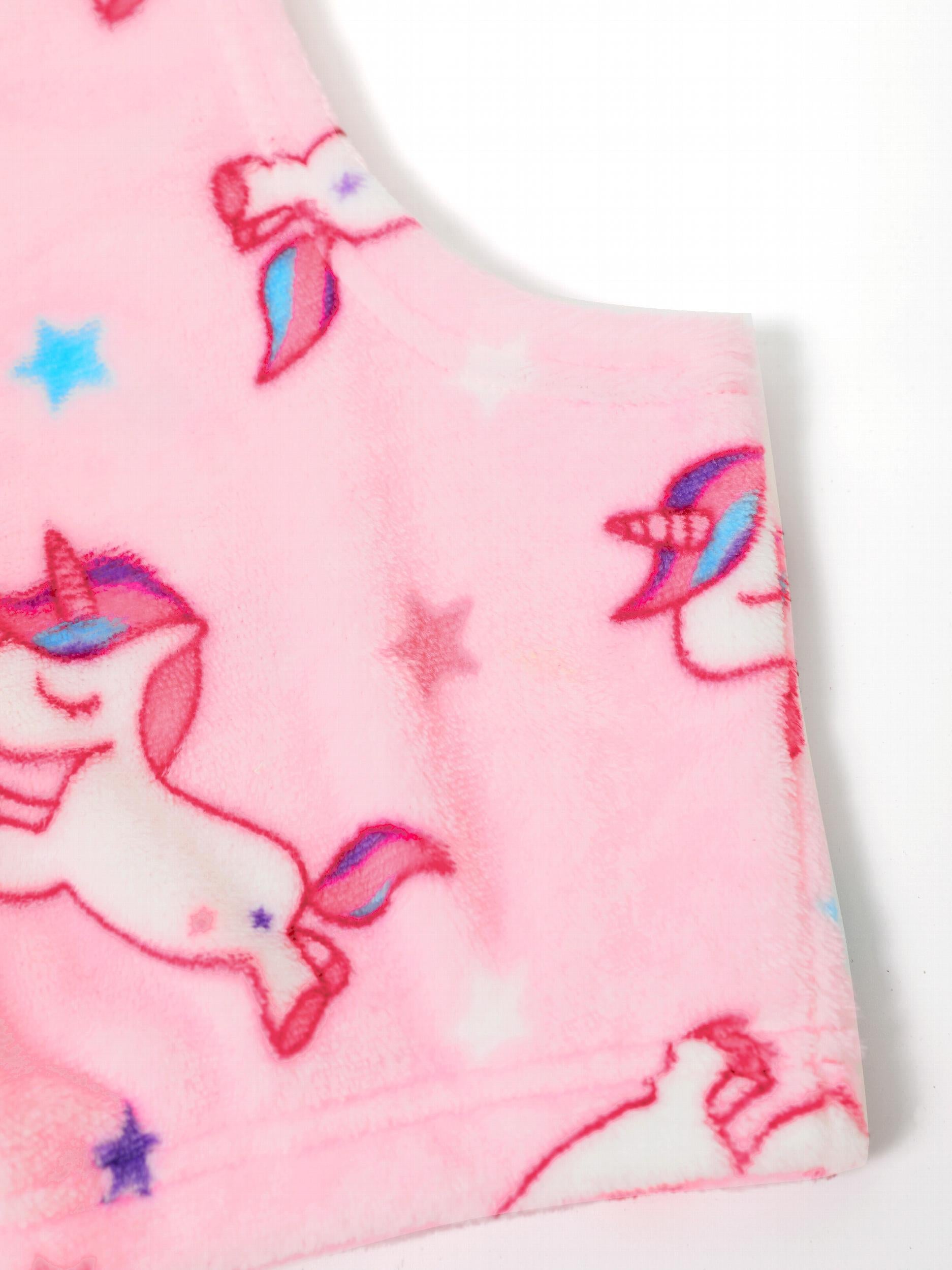  Women's Unicorn & Star Print Flannel Crop Top & Shorts Pajama Set
