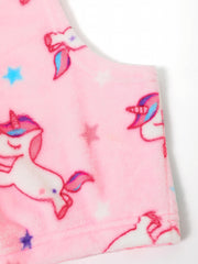 Women's Unicorn & Star Print Flannel Crop Top & Shorts Pajama Set