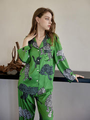 Leopard Print Pajama Set Long Sleeve Top & Pants