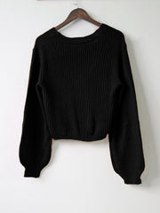 Solid Button Front Knit Cardigan V Neck Sweater