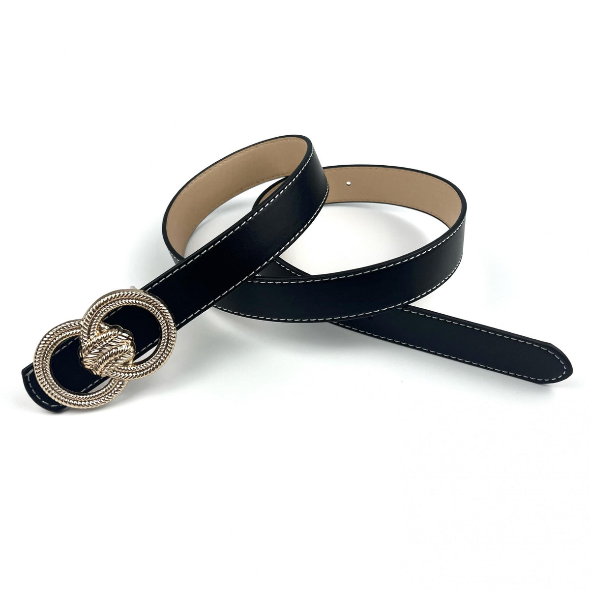 Threaded Round Buckle PU Belt Vintage Solid Thin Belt for Women