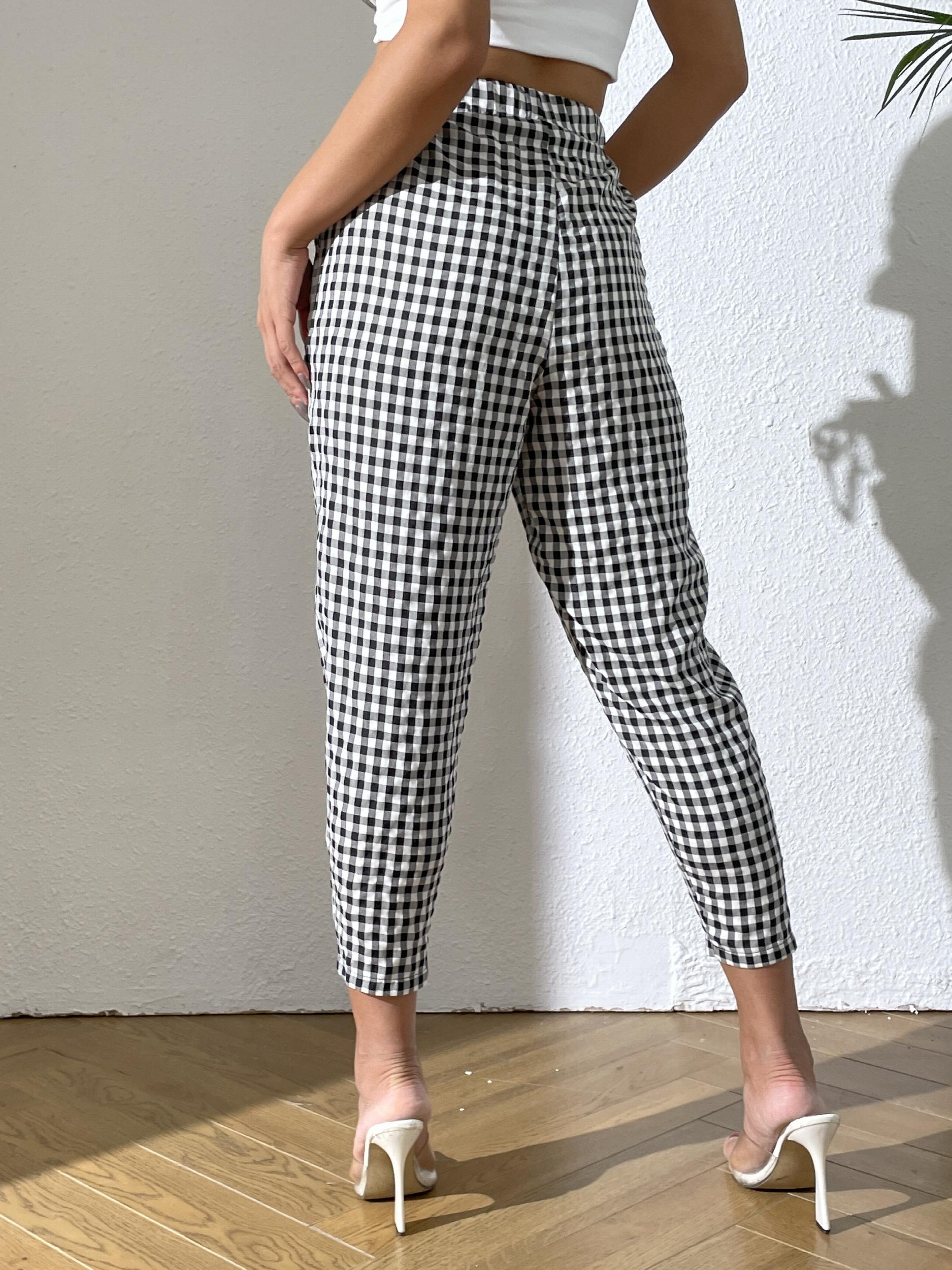  Gingham Drawstring Pants With Pockets
