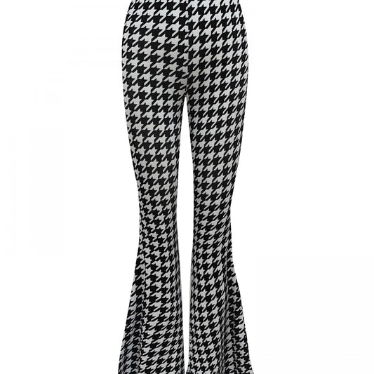 Houndstooth Print Flare Pants High Stretch Bell Bottom Sports Pants