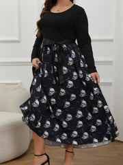  Skull & Bat Print Long Sleeve Maxi Dress