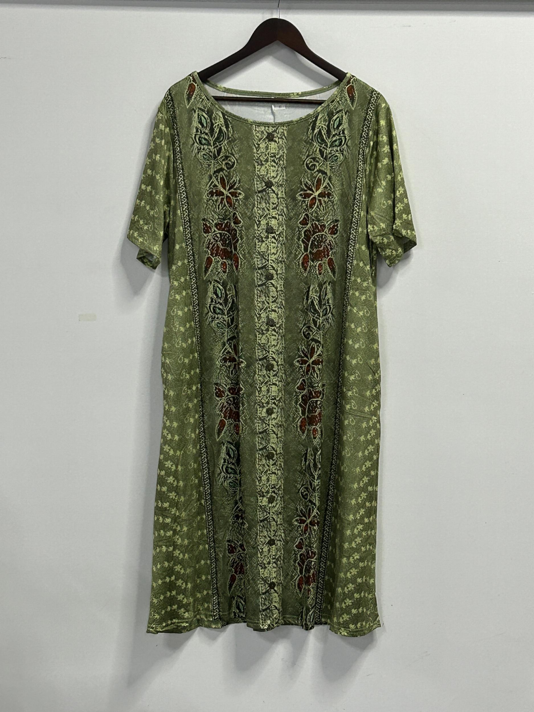 Floral Print Button Boho Dress with Pockets