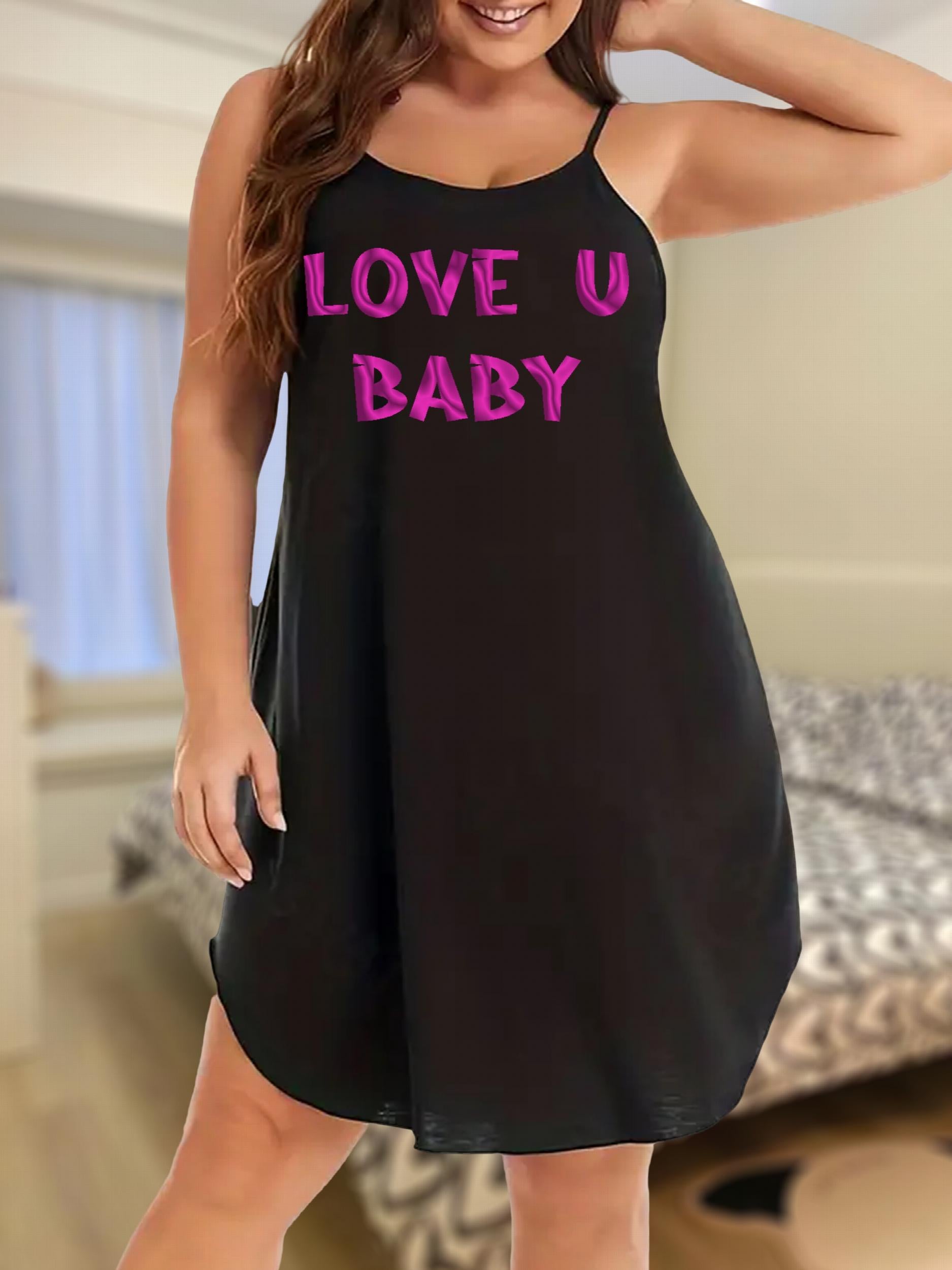  Nightdress Women's Plus Slogan Print Cami Sleep Dress