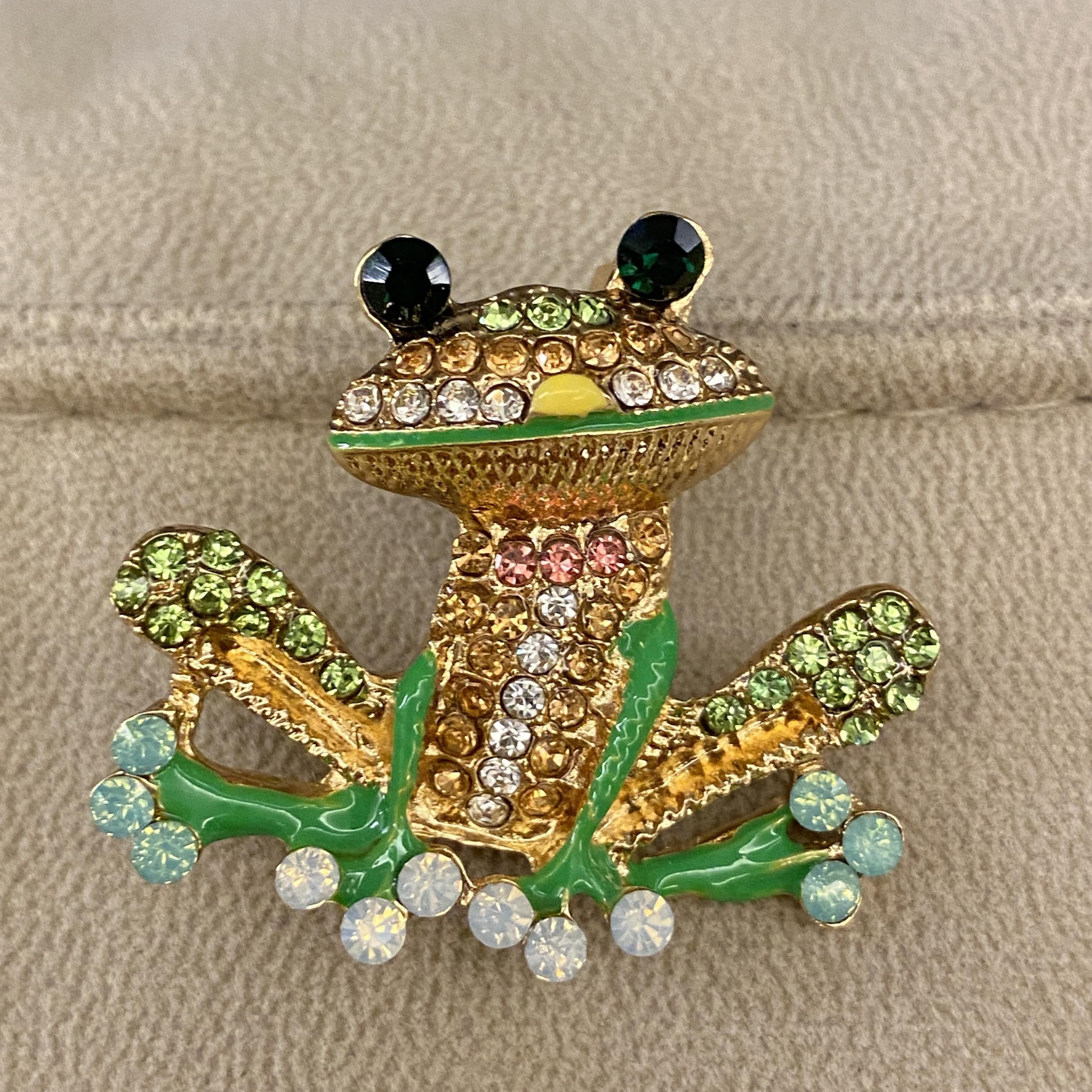 Colorful Enamel Frog Brooch Pin for Women Men with Rhinestone