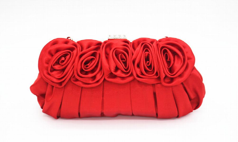 Retro Silk Flower Shoulder Bag Metal Evening Clutch Purse