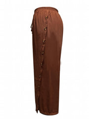  Boho Pants Women's Plus Solid Button Wide Leg Split Drawstring