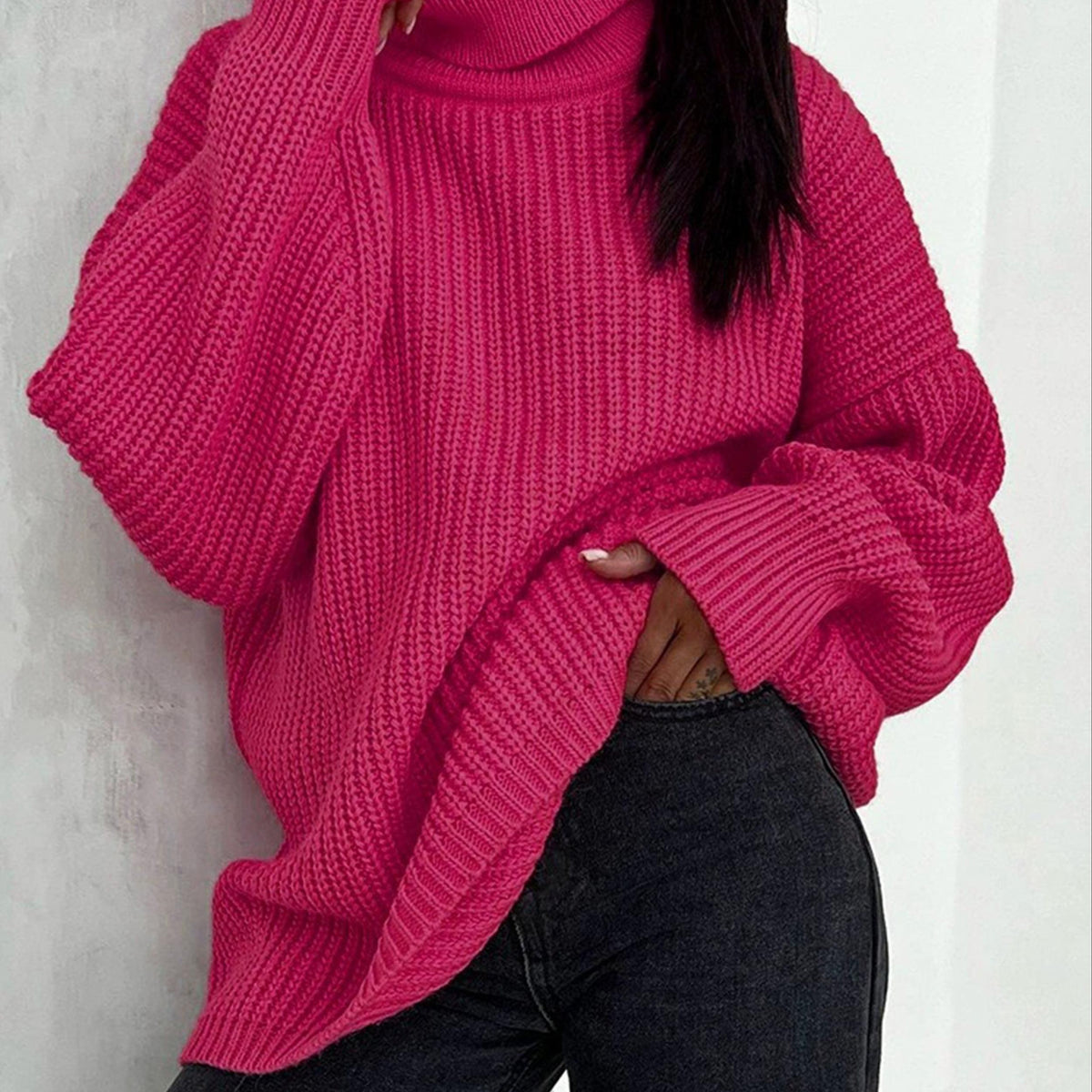  Solid Long Sleeve Turtleneck Sweater