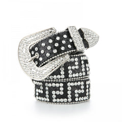 Y2K Sparkly Glitter Belt Geometric Rhinestone Decor Hip Hop PU Leather Belt