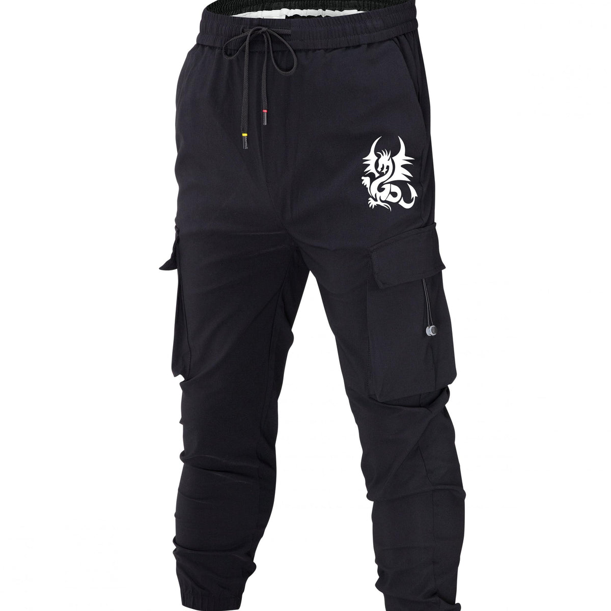 Dragon Print Cargo Pants Men Casual Drawstring Joggers Summer Autumn