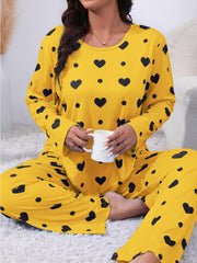 Heart Print Tee & Pants Lounge Two Piece Set