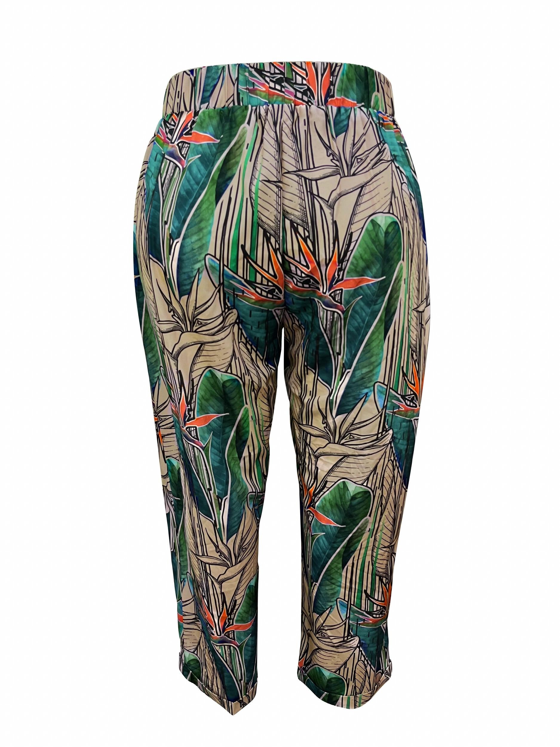  Colorblock Geometric Print Drawstring Pants
