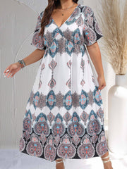 Plus Paisley Print Short Sleeve V Neck Maxi Dress