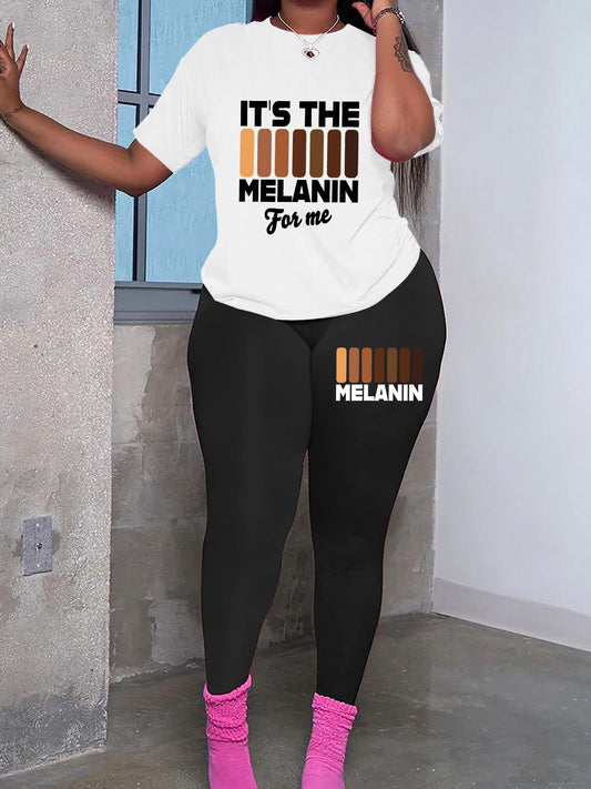 Letter Print 2pc Set Short Sleeve T-shirt & Skinny Pants Outfit