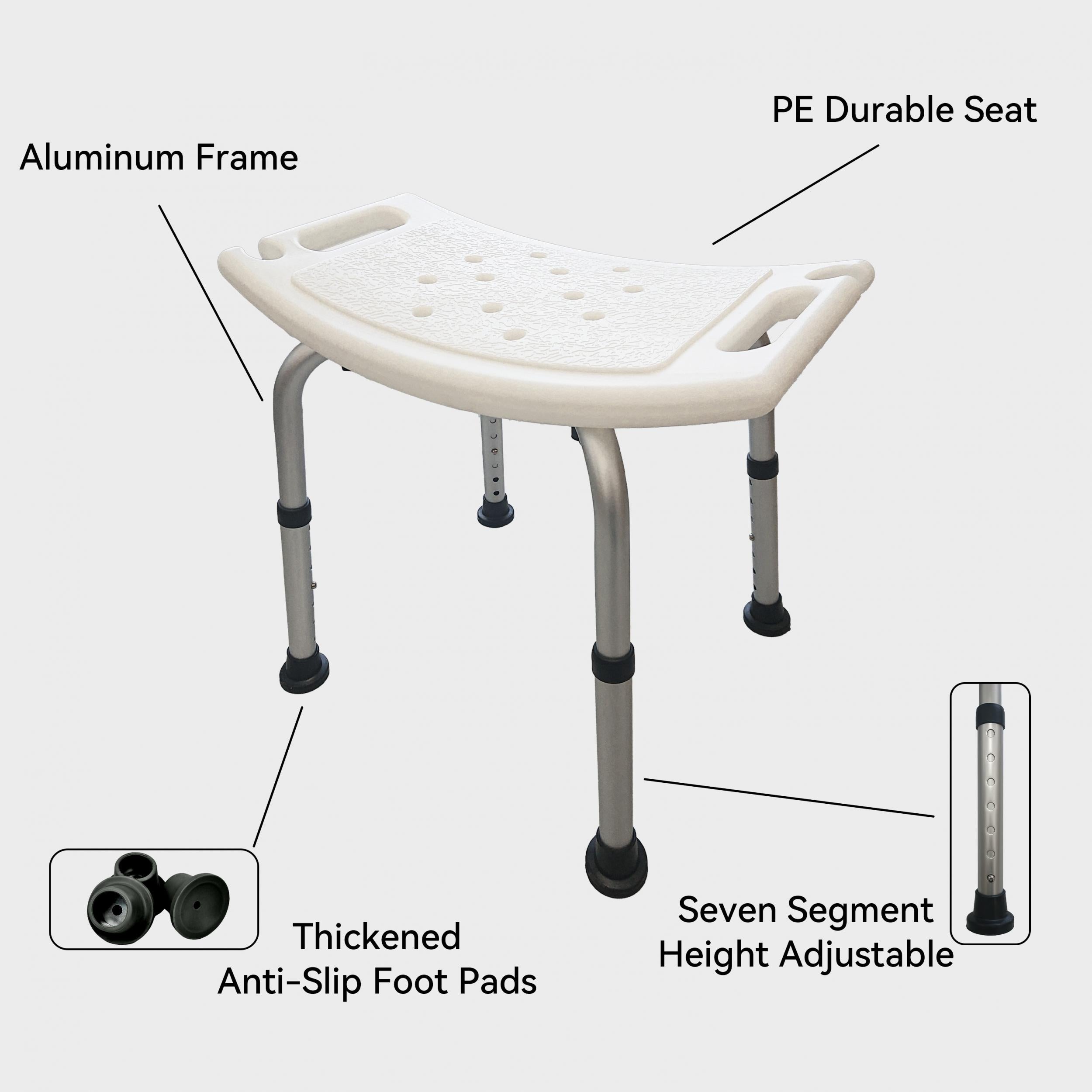 Adjustable Height Shower Chair Non Slip Bathtub Stool