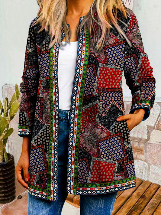 Graphic Print Open Front Jacket Casual Long Sleeve Jacket