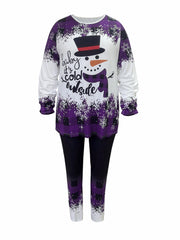 Christmas Snowman Print Tunic Top & Leggings Set