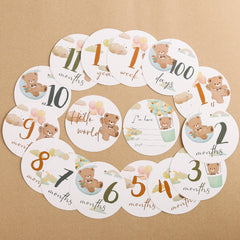 16pcs Birth Commemorative Cards Bear Cartoon Growth Record Signs Props