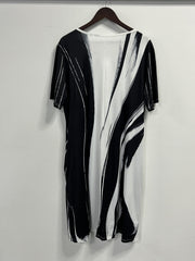  Colorblock Stripe Print Round Neck Dress With Pockets