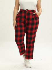Women's Plus Plaid Print High Rise Wide Leg Trousers