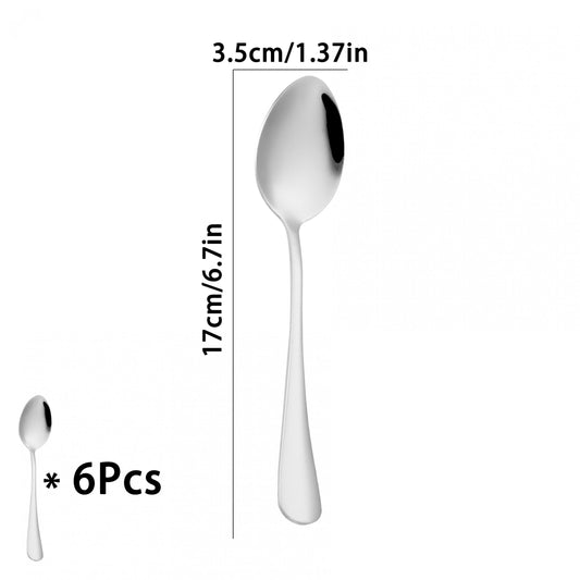 6pcs Stainless Steel Meal Spoon Soup Spoon Coffee Spoon Dessert Spoon Tea Spoon