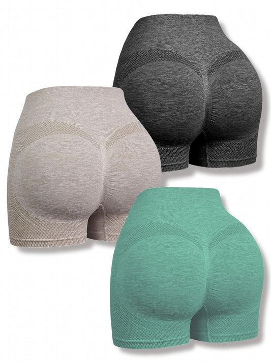 3pcs Women's Seamless Hip Lifting Yoga Sports Shorts Tummy Control