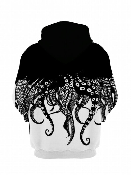 Octopus Print Hoodie Men's Graphic Block Hooded Sweatshirt