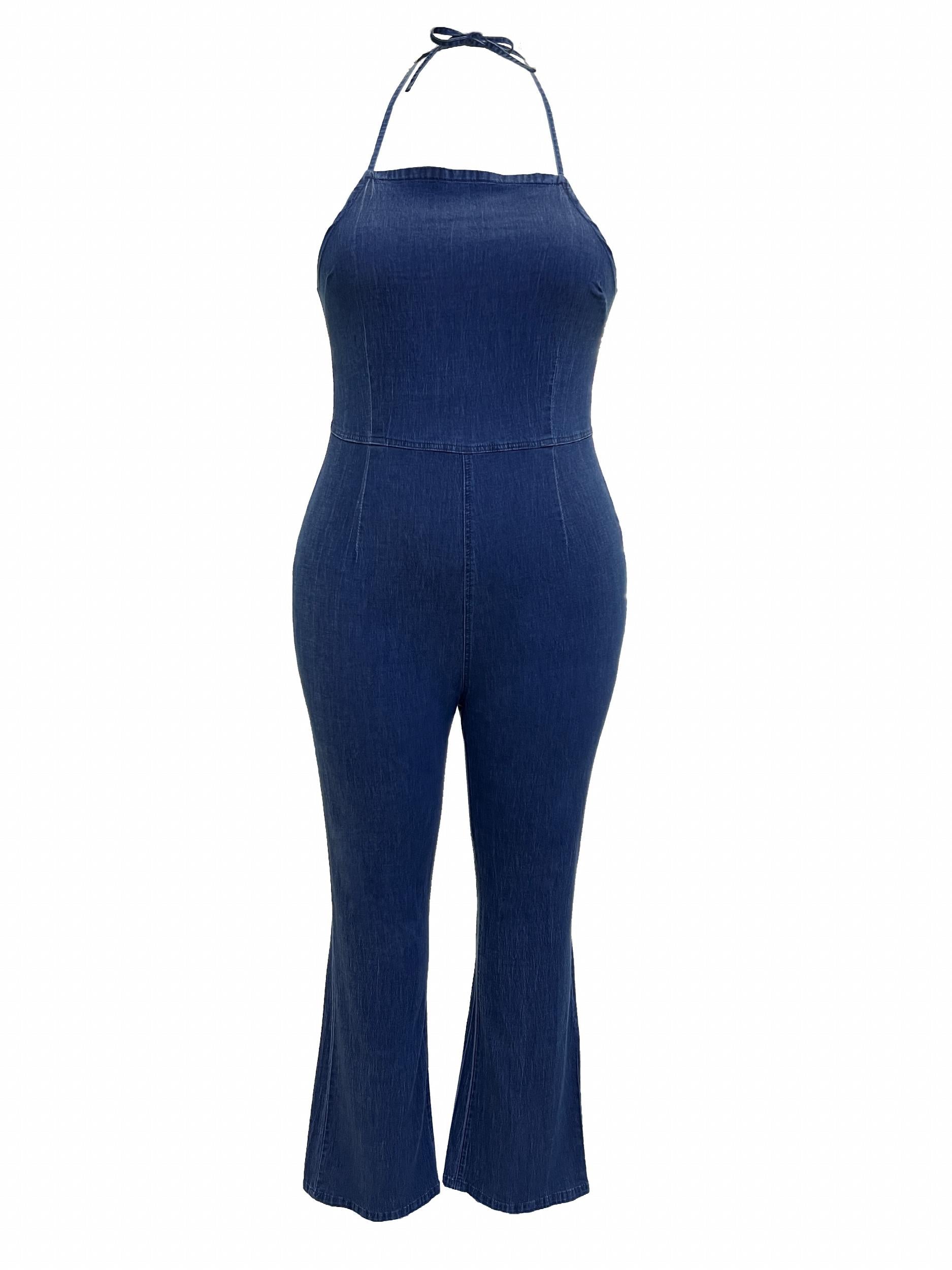  Sexy Denim Jumpsuit Halter Neck Slim Fit Overalls