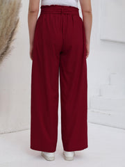  Solid High Rise Wide Leg Trousers With Belt