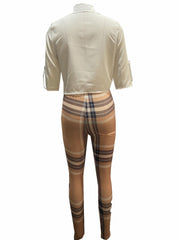 Spring/Summer 2pc Set Shirt & Plaid Pants Outfit Women's Clothing