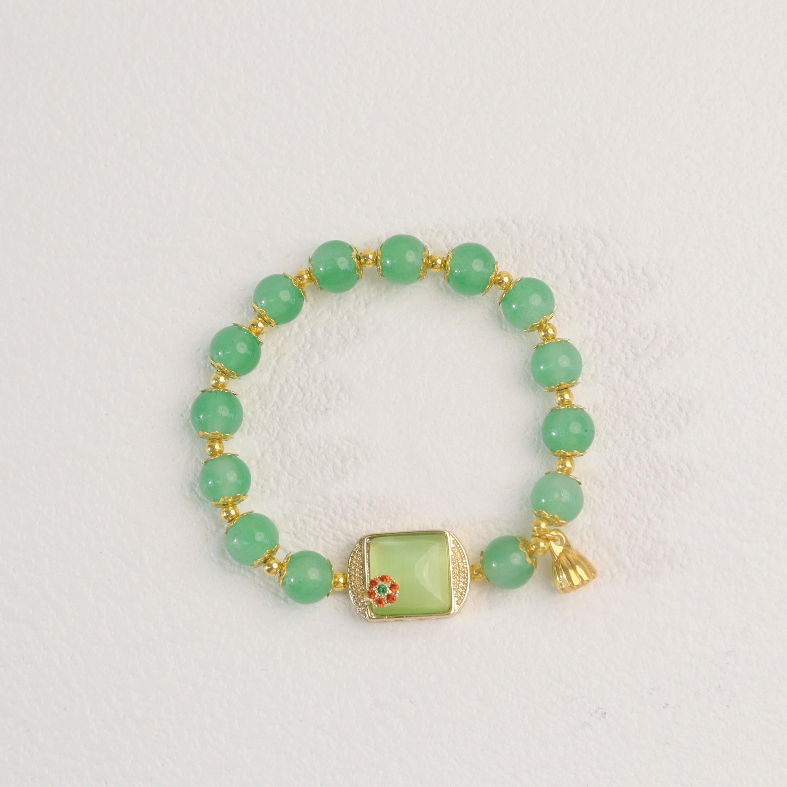 Green Gemstone Lotus Bracelet - Perfect Gift for Her