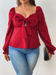  Lantern Sleeve Sweetheart Neck Peplum Top