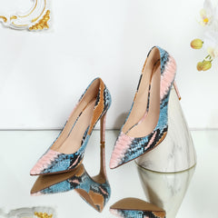 Women's Snakeskin Printed High Heels Pointed Toe Stiletto Heels Pumps