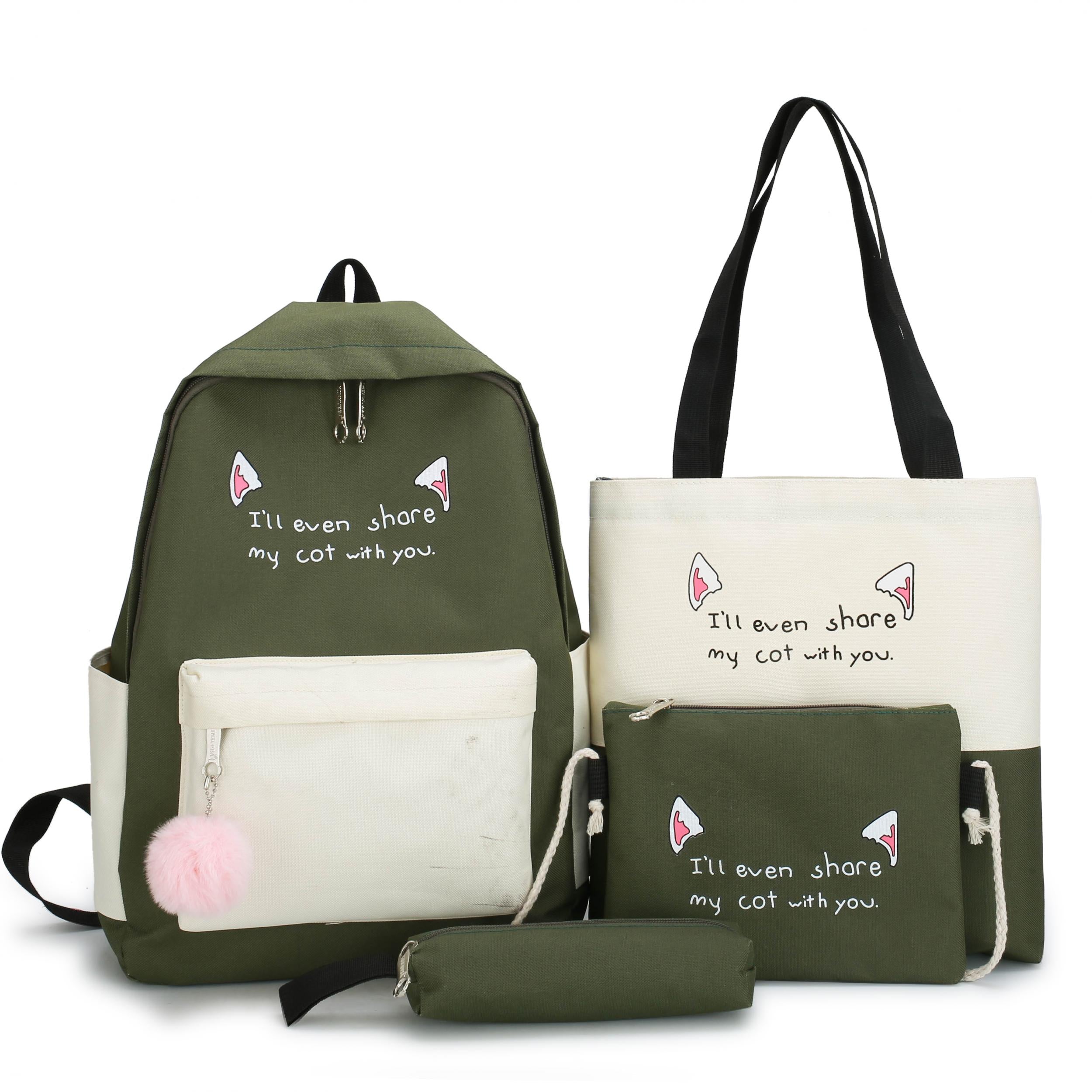 Canvas Backpack Set for Teen Girls Students 4pcs