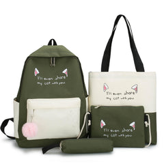 Canvas Backpack Set for Teen Girls Students 4pcs
