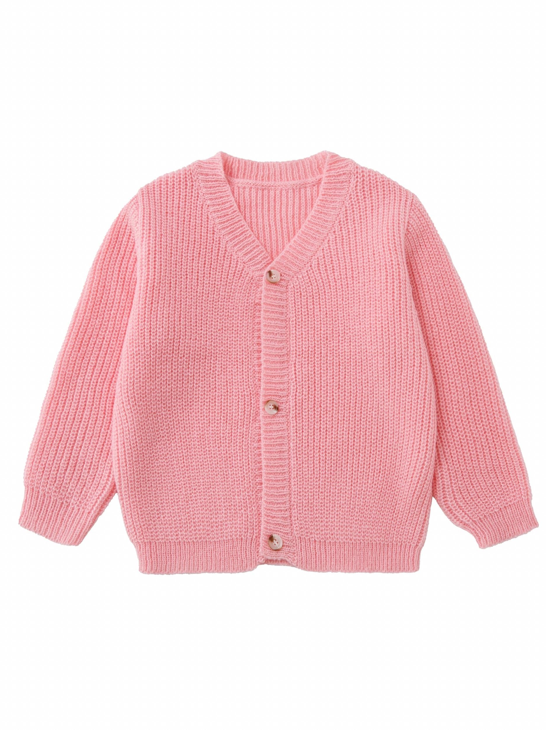 Girls Knit Cardigan Sweater With Buttons V Neck Long Sleeves