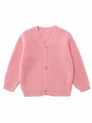 Girls Knit Cardigan Sweater With Buttons V Neck Long Sleeves