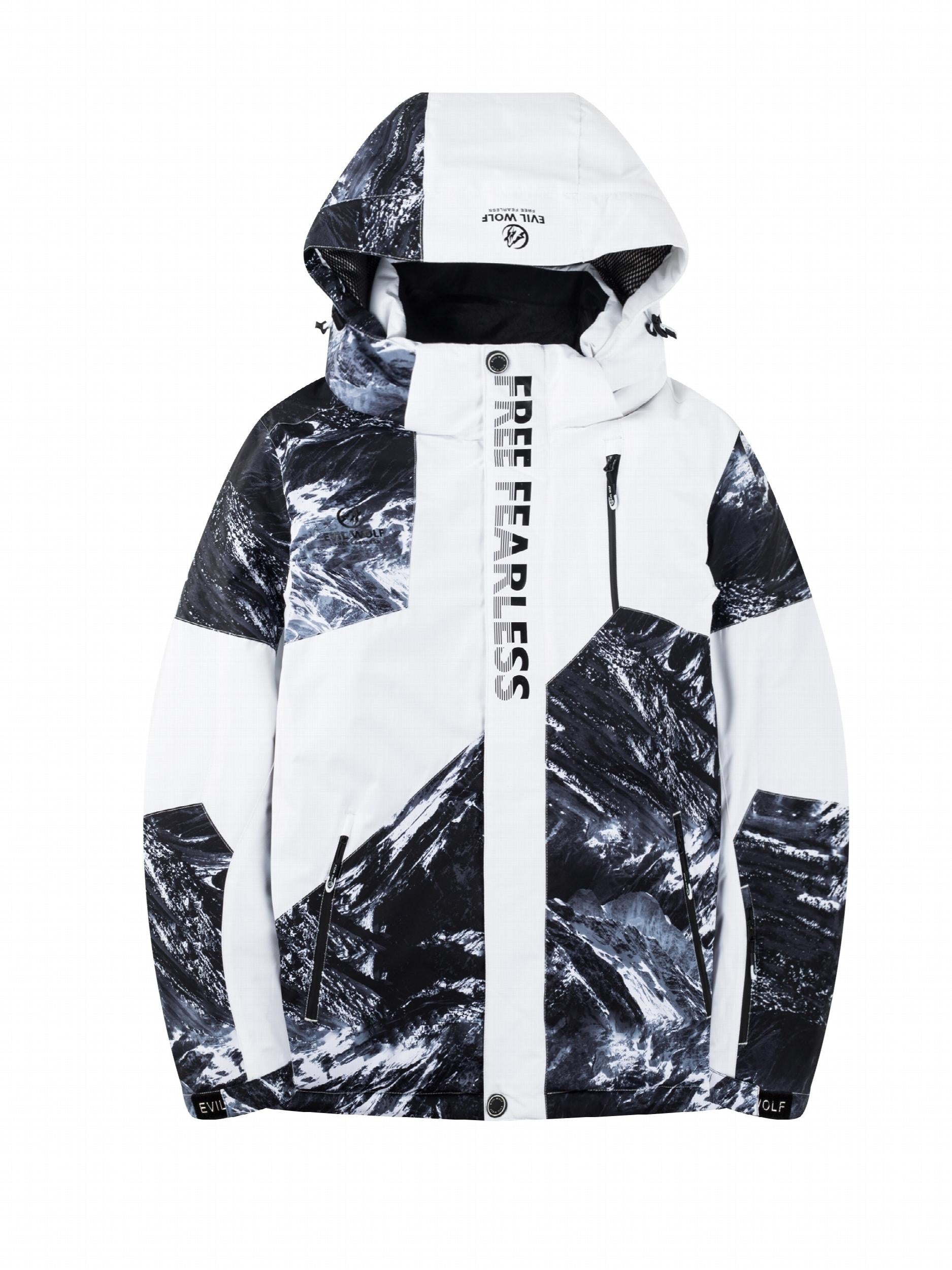Men's Hooded Windproof Ski Jacket with Zip Pockets