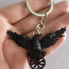 Goth Crow Keychain Viking Symbol Animal Key Chain Ring Purse Bag Backpack