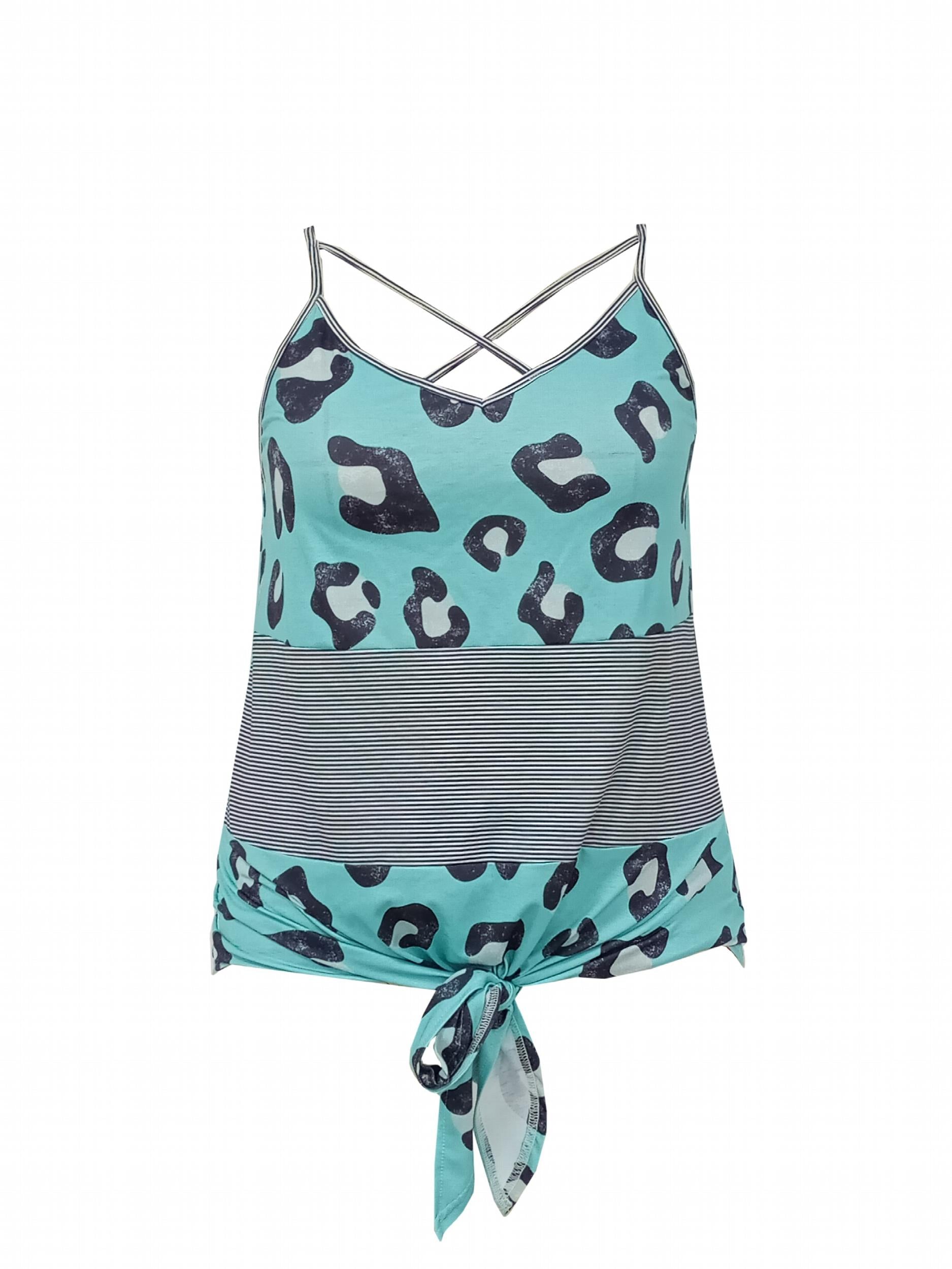  Leopard & Stripe Print V Neck Cami Top