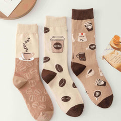 5 Pairs Coffee Print Socks Women's Stockings